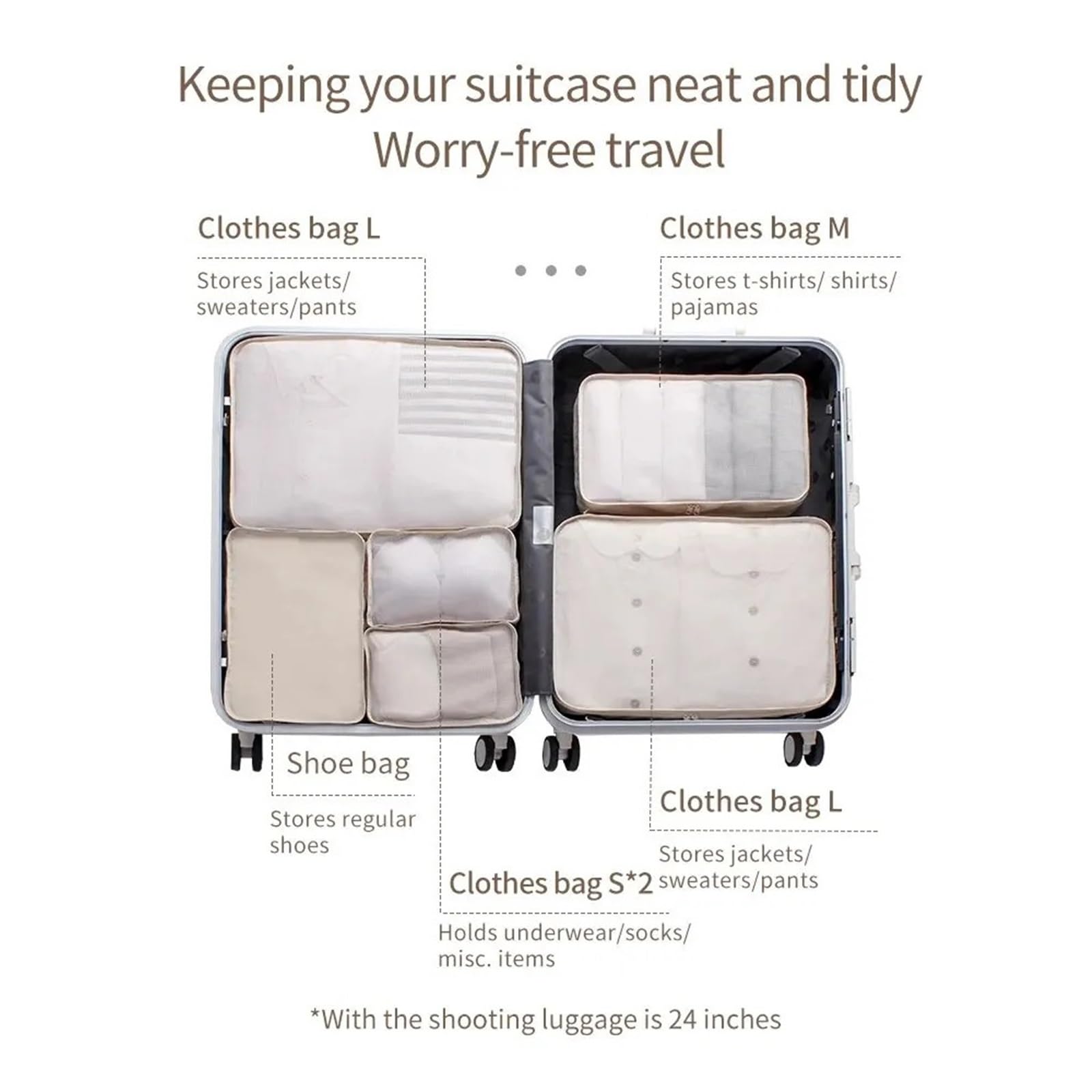 6 cubi da viaggio, impermeabili, for riporre valigie, vestiti, biancheria intima, scarpe, armadio, custodia portatile Organizer per valigie(Gray)