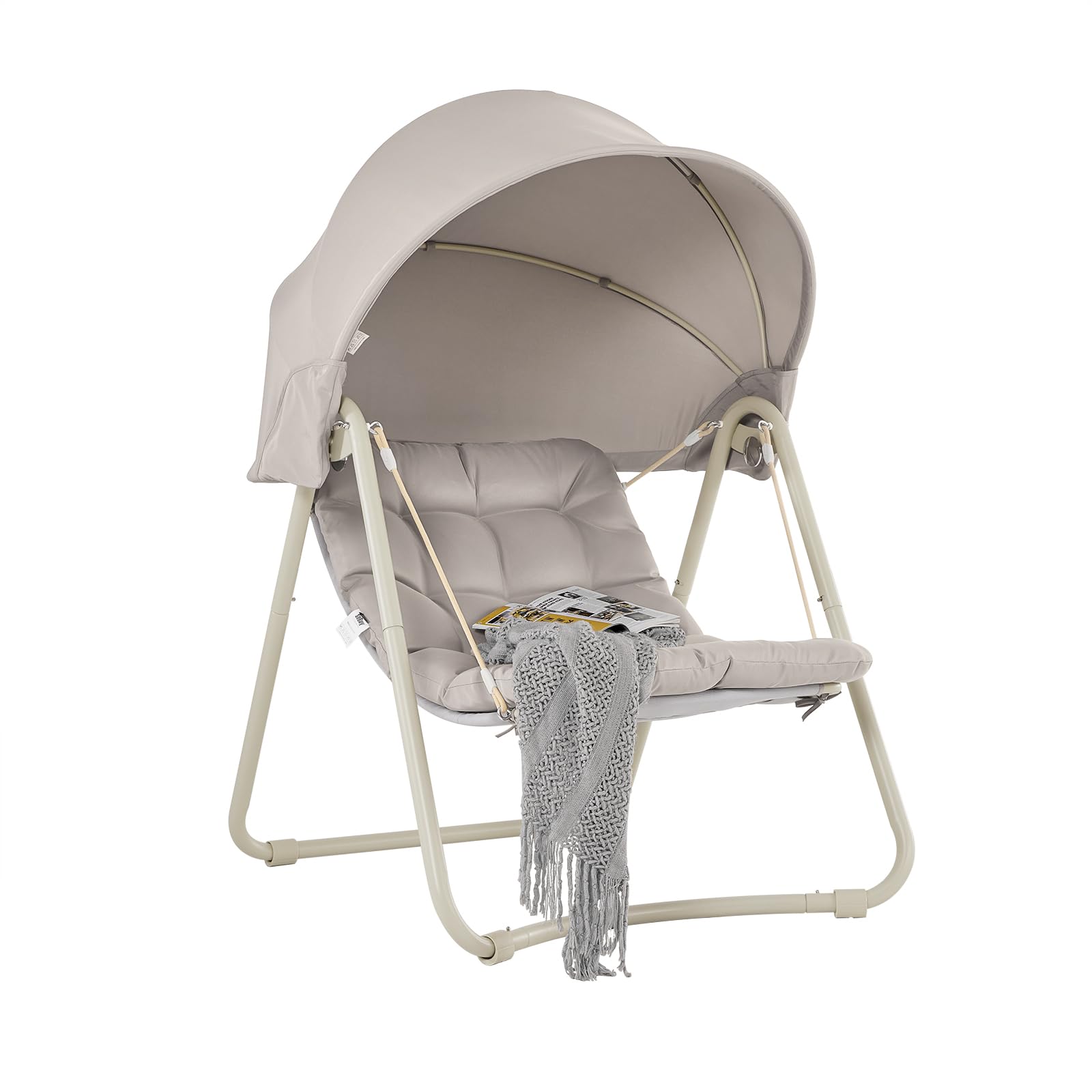 Sobuy Columpio Jardin Exterior Colgante Exterior con Parasole Regolabile Muebles Jardin Exterior Sillón Relax e Hamacas Jardin Beige 108x126x163 cm OGS62-MI