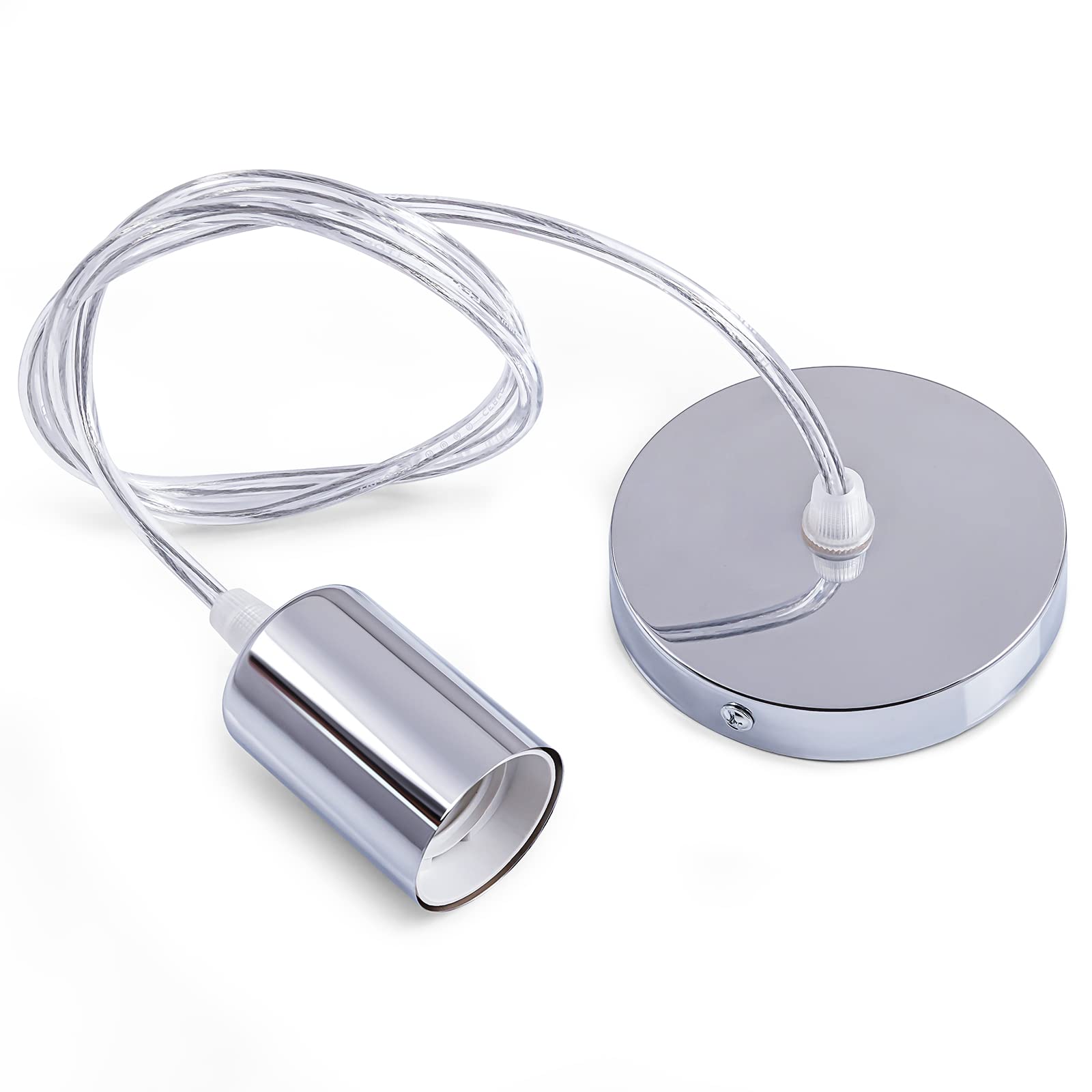 SevenpersPendant Light Fitting, Metal E27 Ceiling Pendant Light Fitting with Lamp Holder for Bed Room, Living Room, Dinning Room, Kitchen and Bar, Chrome 1 Pack（Does not Match lampshade）