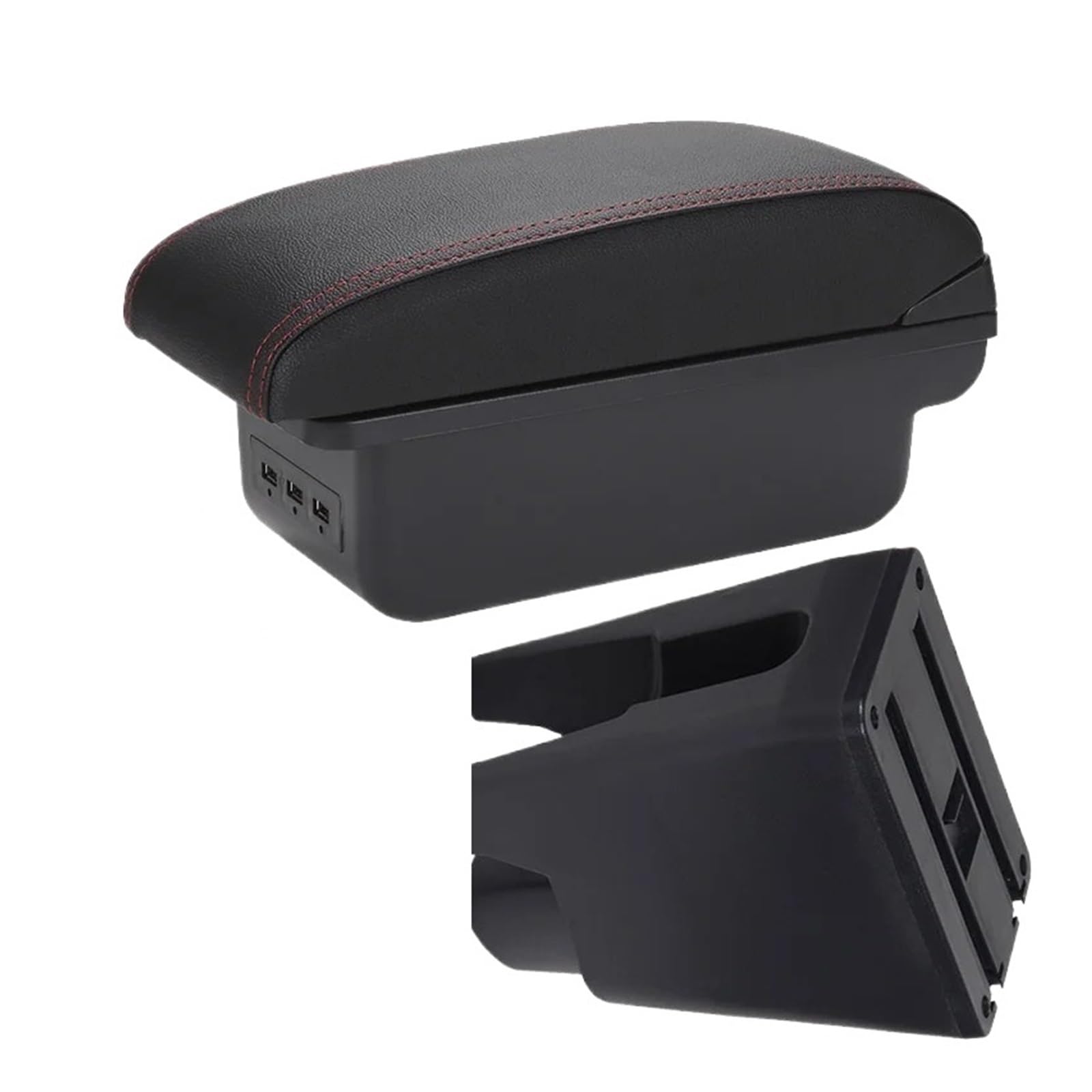 Ggwqoops Car Armrests For Peugeot 107 Armrest Car Accessories Store Box Interior Detail Simple Installation Armrest Box(B1 Black red 3USB)