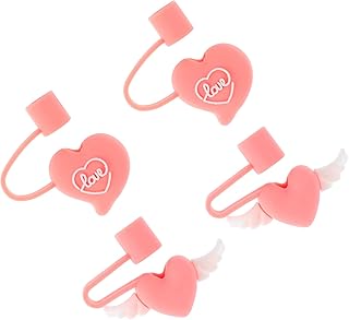PRETYZOOM 4 pcs Straw Covers Silicone Straw Tips Reusable Heart Wings Drinking Straw Tips Covers Straw Lids Plugs for Teens Girls
