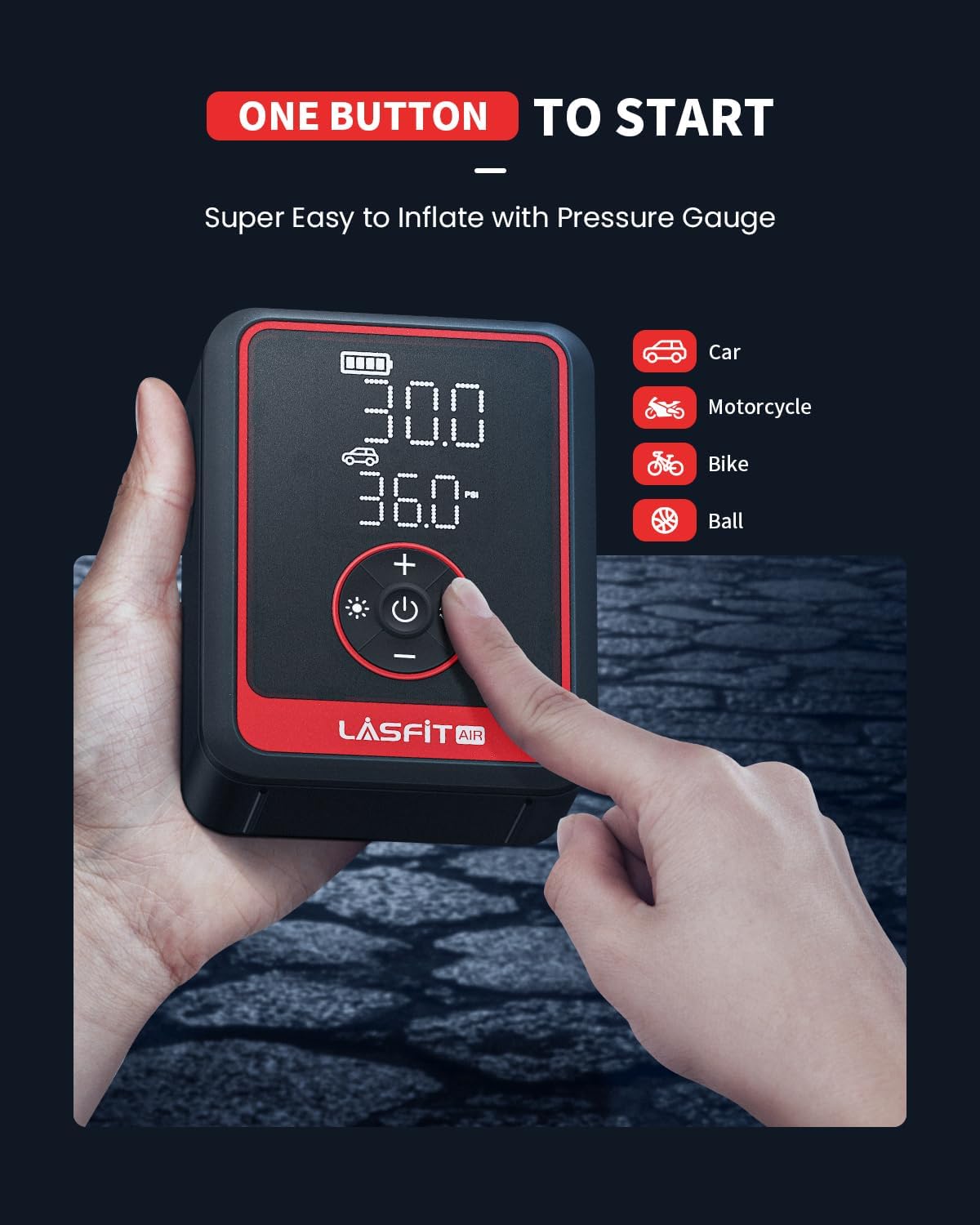 [2026 Upgraded] LASFIT CR1 Pro Tire Inflator Portable Air Compressor [3X Super Fast Inflation] 150PSI Air Pump for Car Tires Electric Tire Inflator with Digital Pressure Gauge, Smart Auto Stop - Image 4