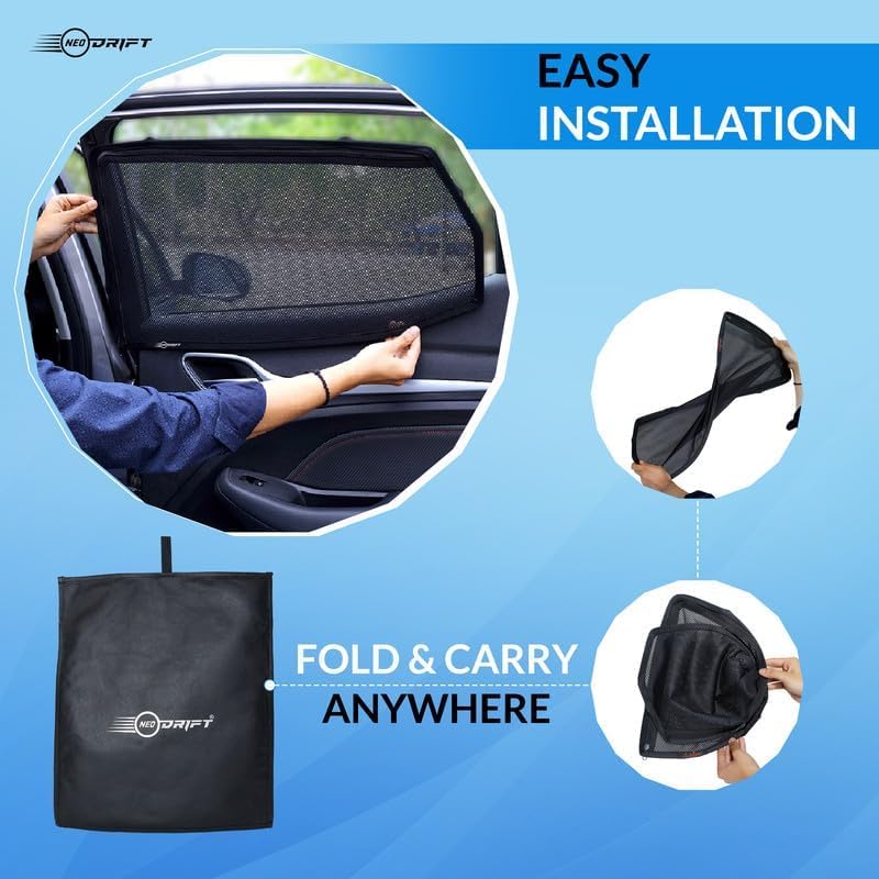 Image of NEODRIFT 'NeoShade' Magnetic Car Sunshades for Volkswagen Virtus (Set of 4 - Front & Rear - Zipper Only on Rear Row)(UV Protection, Magnetic Grip, Privacy & Heat Control)