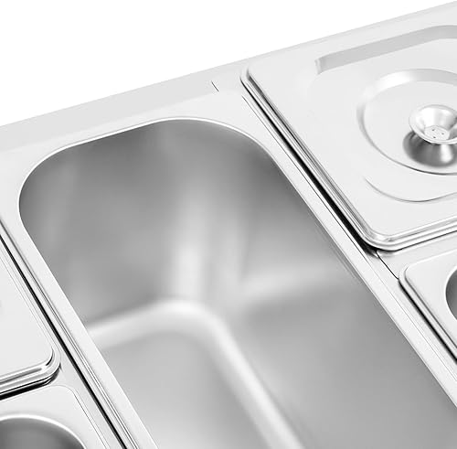Miniatura 5 de Calentador eléctrico comercial de alimentos, 110 V, 5 bandejas, de acero inoxidable, calentador de alimentos Bain Marie, mesa de vapor con control