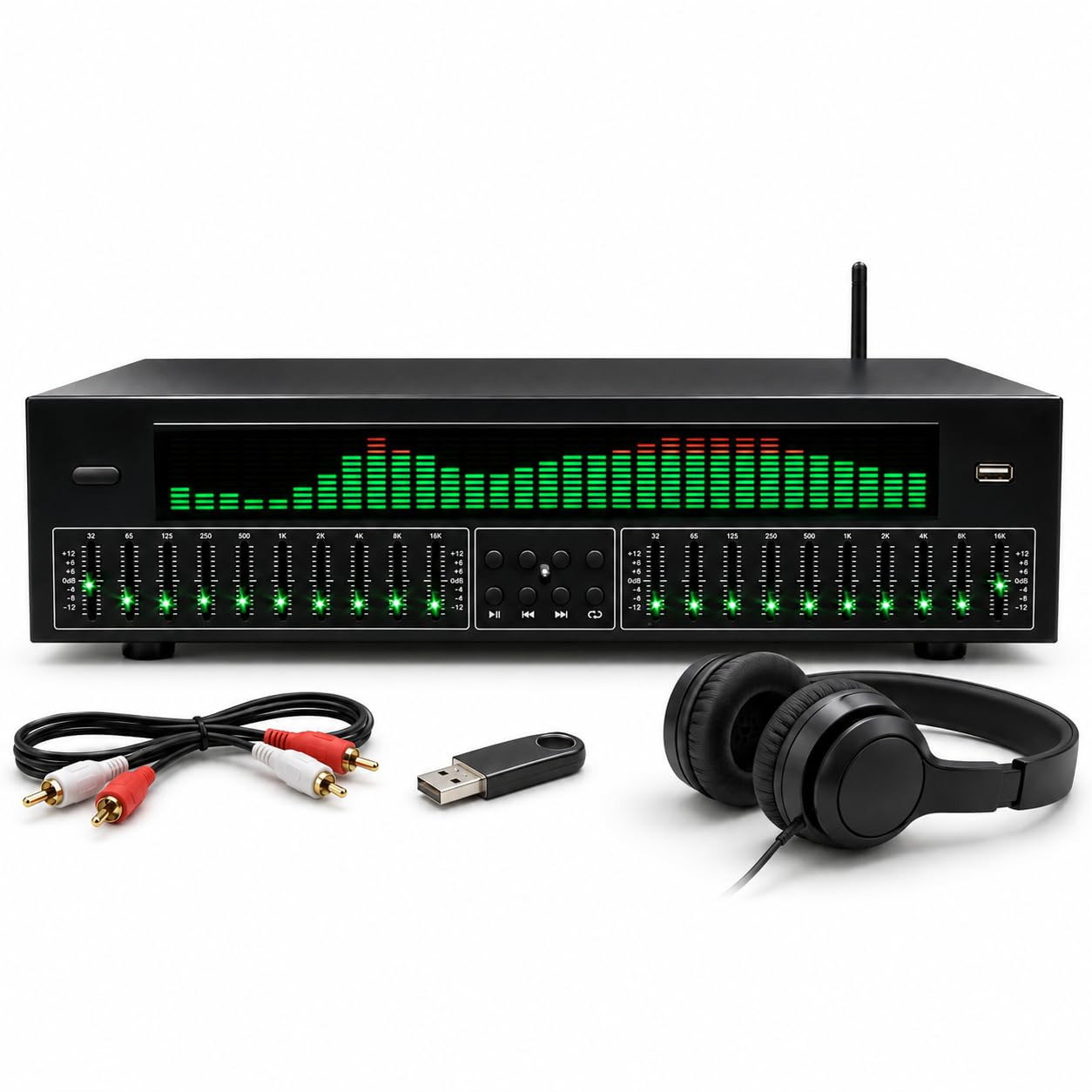31-pasmowy korektor cyfrowy, optyczny/koncentryczny, wyjście Lotus | Przenośny cyfrowy korektor graficzny stereo audio, wyświetlanie częstotliwości w czasie rzeczywistym, 12 trybów skoku
