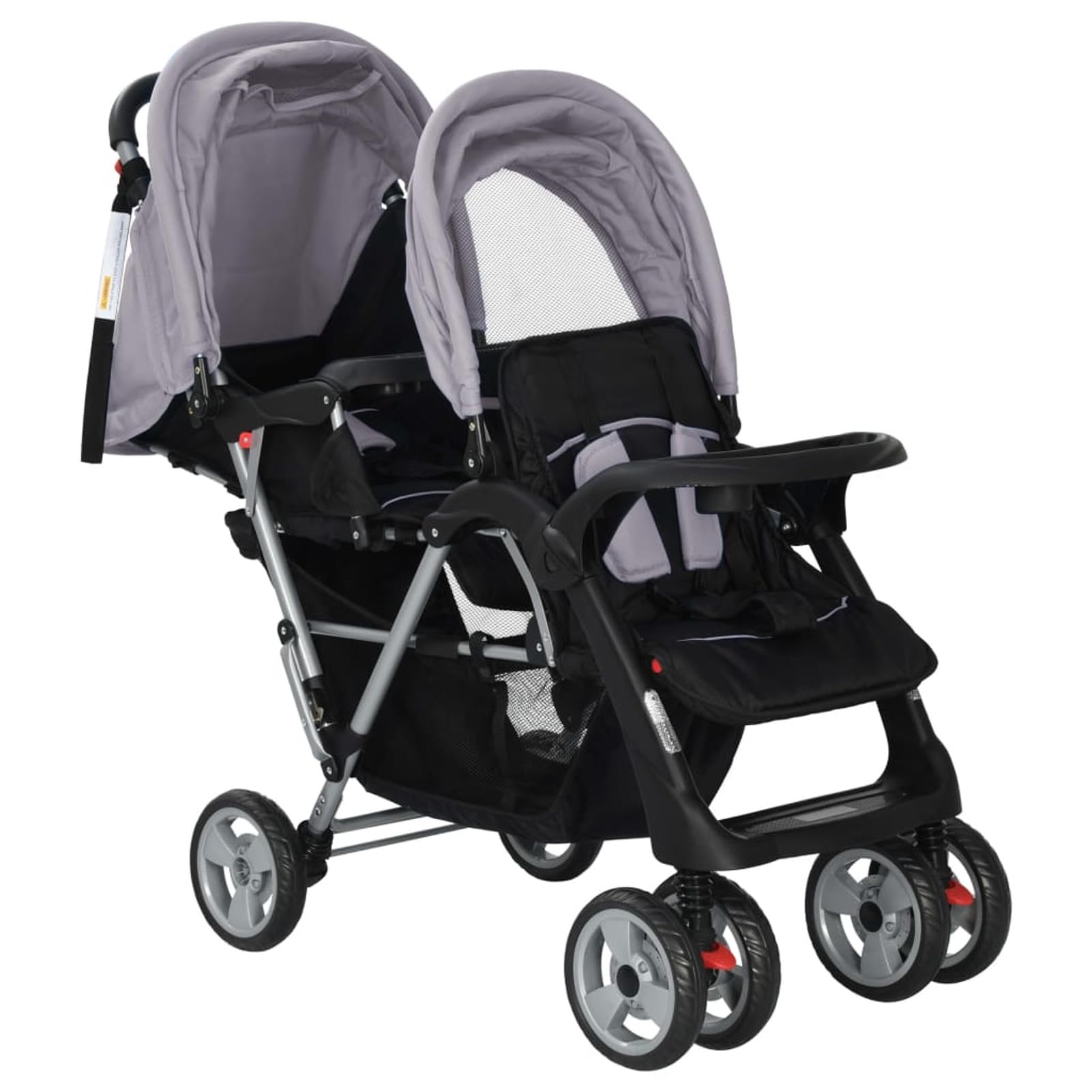 Homgoday Cochecito gemelar de tándem en Aiaio gris y negro, muebles para casa, interior, exterior, sala de estar, dormitorio