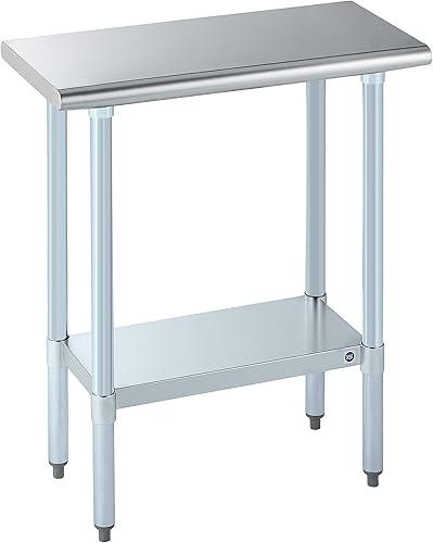 Rockpoint - Mesa de acero inoxidable para preparación y trabajo, para cocina comercial de metal con estante inferior ajustable y pie de mesa para
