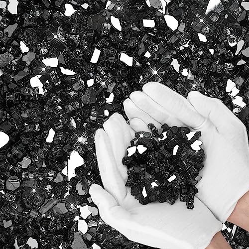 Image of Skyflame 10-Pound Fire Glass for Fireplace Fire Pit and Landscaping, Onyx Black Reflective, 1 /4-Inch