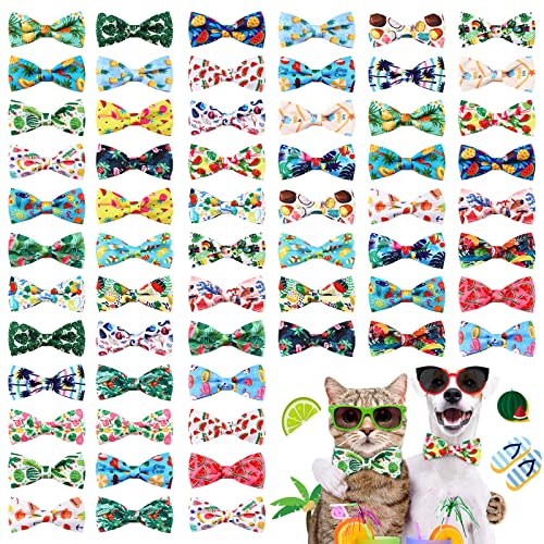 Sanwuta 60 Pcs Collar Dog Bow Ties Hawaiian Pet Bow Tie Dog Accessories Detachable Attachment Charms for Small Medium Large Dogs Cat Puppy Bows Grooming Supplies Hawaiian Costume(Summer)