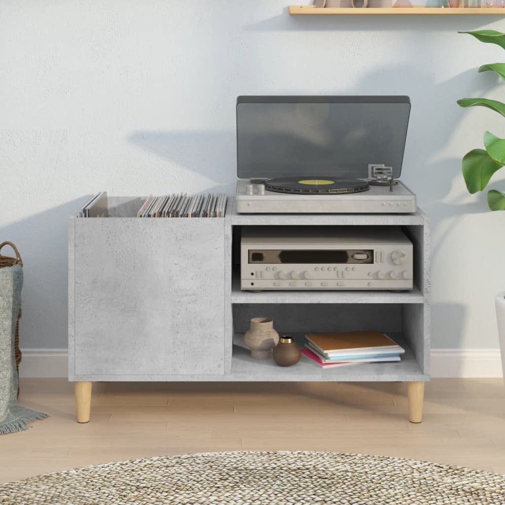 IKAYAA Mueble de Discos de Madera 84.5 x 38 x 48 cm, Tocadiscos de Vinilo Stand, Estanteria CD, Mueble para Discos y Vinilos, Gris Hormigón