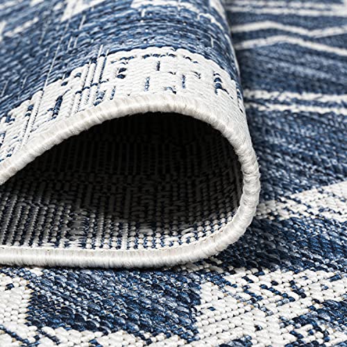 Image of JONATHAN Y Diamond Tribal Medallion Indoor Outdoor Area Rug 5X8 Blue /Ivory, Marokko for Backyard, Patio, Porch, Easy-Cleaning, High Traffic, Pet-Friendly, Non-Shedding (SMB127D-5)