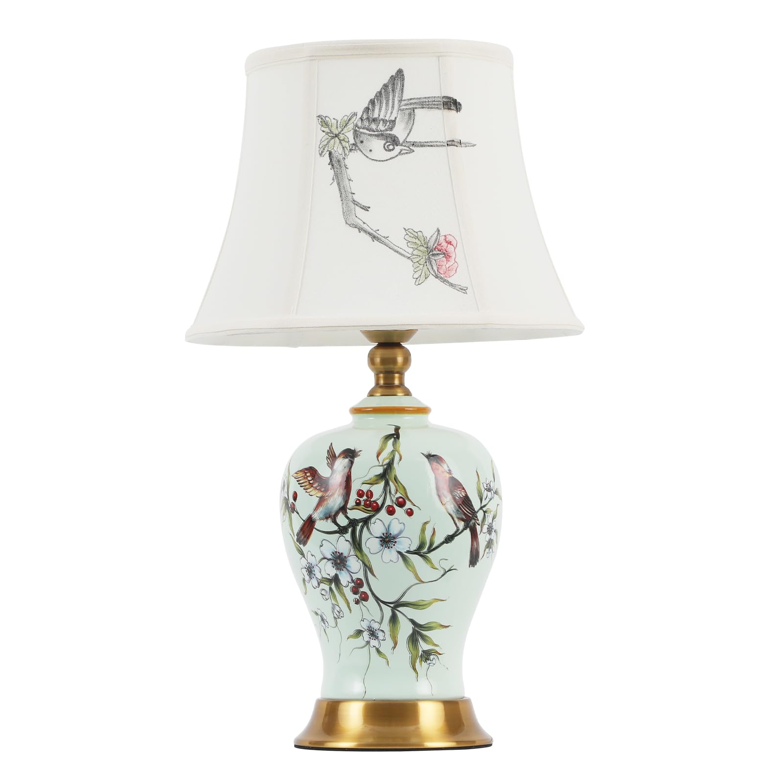 Tischlampe Retro Keramik, Stoff-Nachttischlampe, Vintage-Leselampe für das Schlafzimmer, weißer Lampenschirm, Schreibtischlampe im modernen Stil, E27-Nachttischlampe für Hotel,Wohnzimmer(H 52CM)