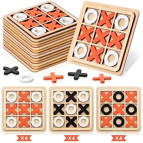 12 Piezas Mini Juego de Tres en Raya de Madera miniatura 1