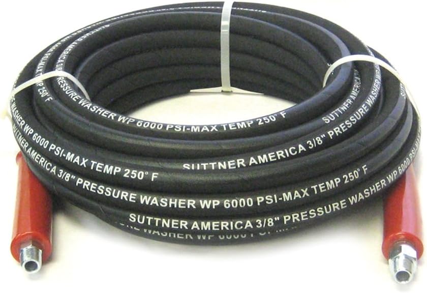 100' Black 6000 PSI 3/8" Pressure Washer Hose MNPT x M Swivel
