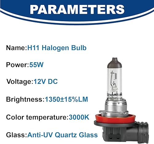 Miniatura 3 de GRANT H11 Bombillas halógenas para faros delanteros, paquete de 2 bombillas de repuesto de haz alto y bajo y niebla, bombillas de alto rendimiento