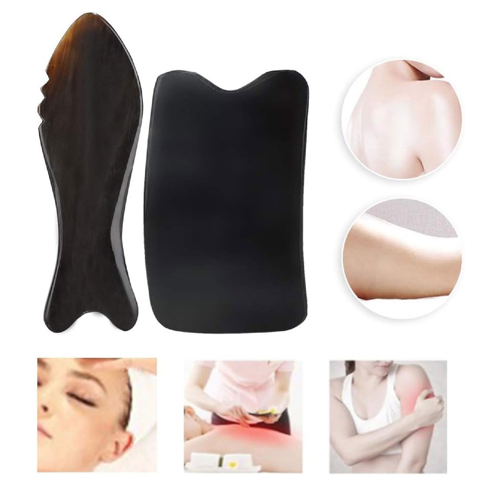 esmen Massagesteine 2PCS Gua Sha Brett Tragbares Ox Horn Schabebrett Gesichtsschabbrett Nackenmassage Muskelschmerzlinderung Gua Sha Werkzeug für Gesicht/Hals usw gua sha Stein