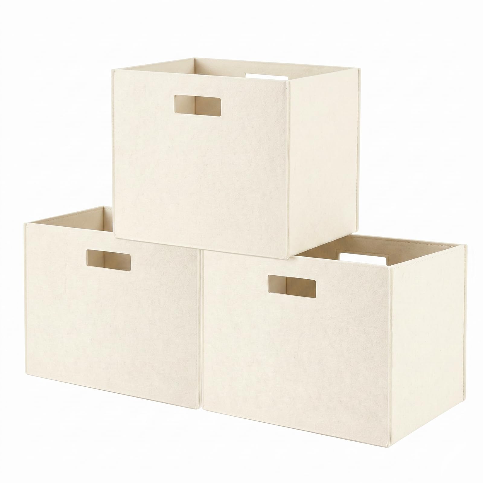 Filz-Aufbewahrungsbox 3er-Set 38x33x38 cm – Faltbare Regalbox, stabiler Organizer-Korb für Regale, Schränke & Wohnzimmer, vielseitige Aufbewahrung für Bücher, Kleidung (Weiß, L)