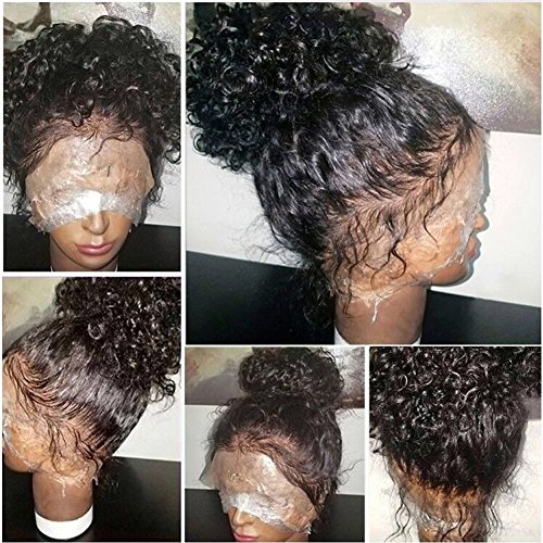 LUCKYSNOW Kinky Curly Lace Front Wigs Human Hair Pre-Plucked Virgin Brazilian Curly Lace Wig-Glueless with Baby Hair Bleached Knots 130% Density(10 Inch)