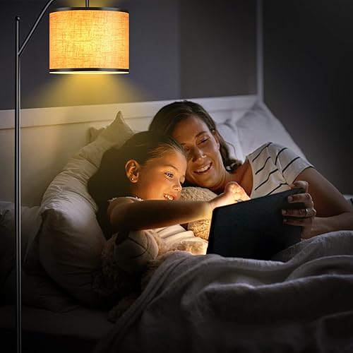 Miniatura 8 de Tangkula Lámpara de pie para sala de estar, lámpara de poste alto de mediados de siglo con pantalla colgante de arco, interruptor de pie y base de