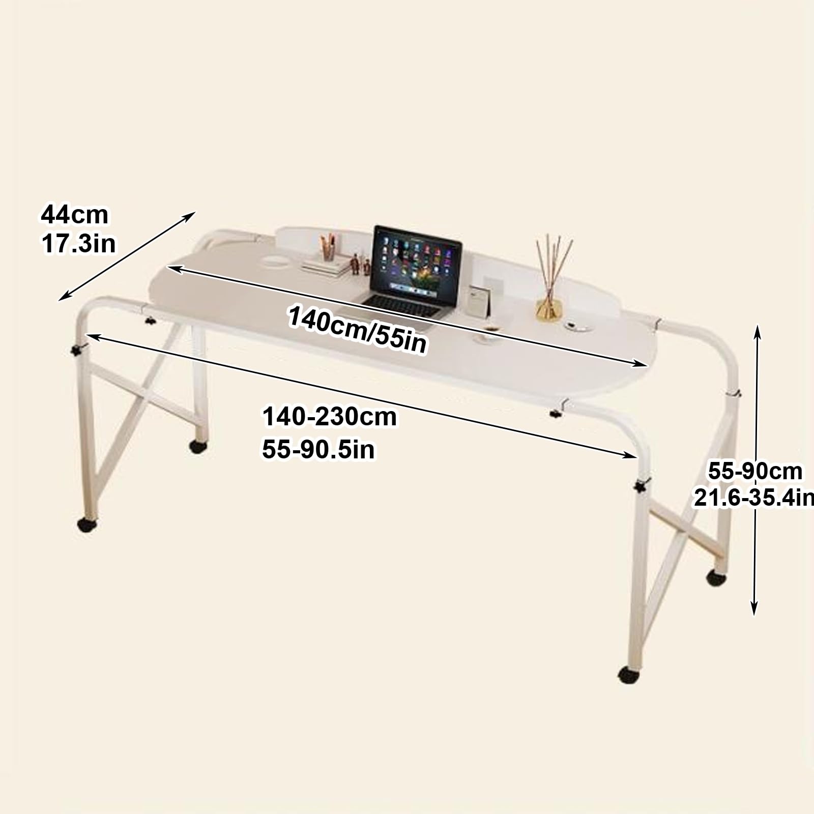 Mesa Auxiliar Ajustable para Cama con Ruedas - Altura y Longitud Ajustables - Escritorio para portátil para Cama y Uso hospitalario - Ruedas con Bloqueo - Portavasos - Soporta hast