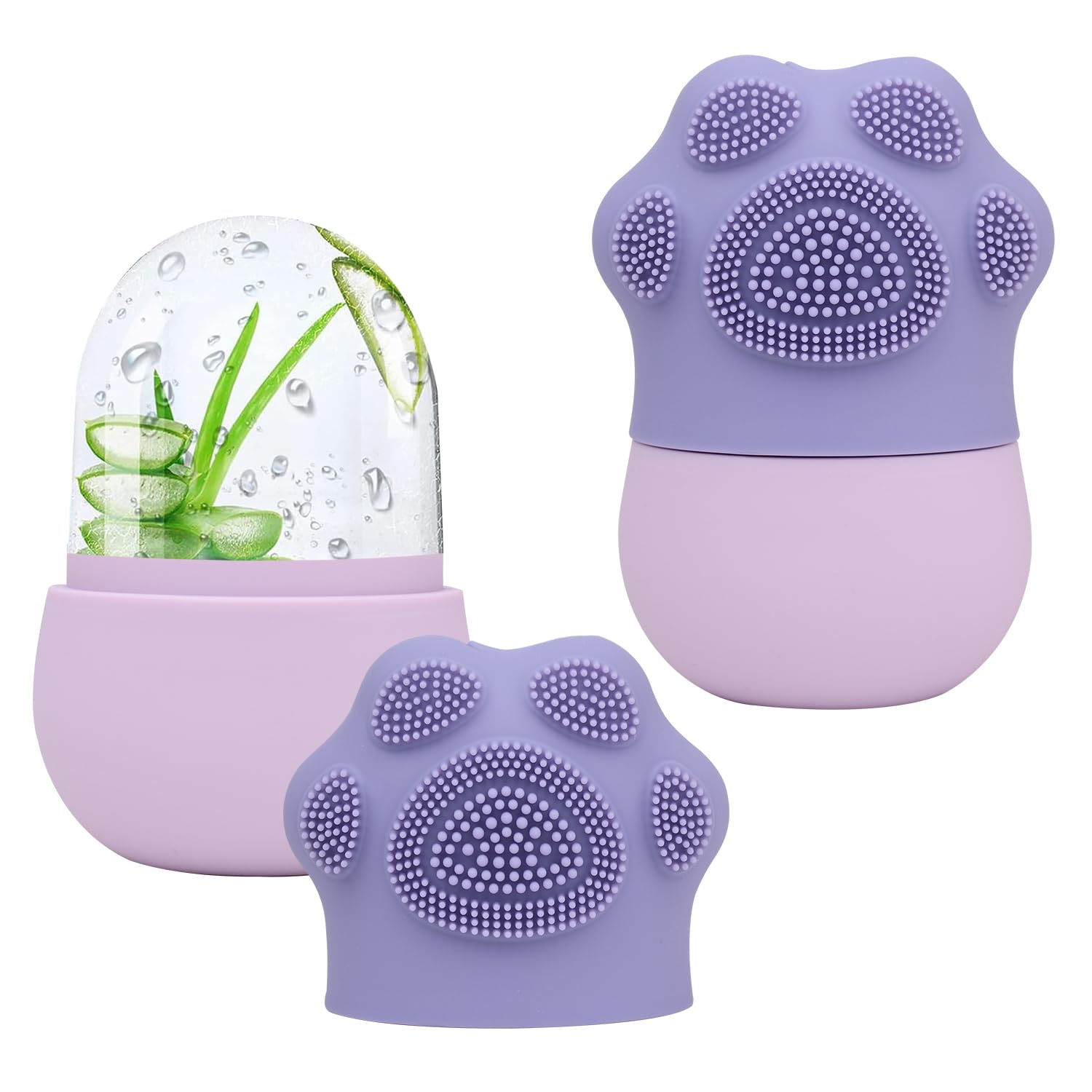 FLOWERUN 2 Stück Ice Roller für Gesicht, Facial Eisroller aus Silikon, Eiswürfel Roller, Faltenreduzierung, Schwellungen Verringern, Hautstraffung, Wiederverwendbar (Violett Katzenpfote)