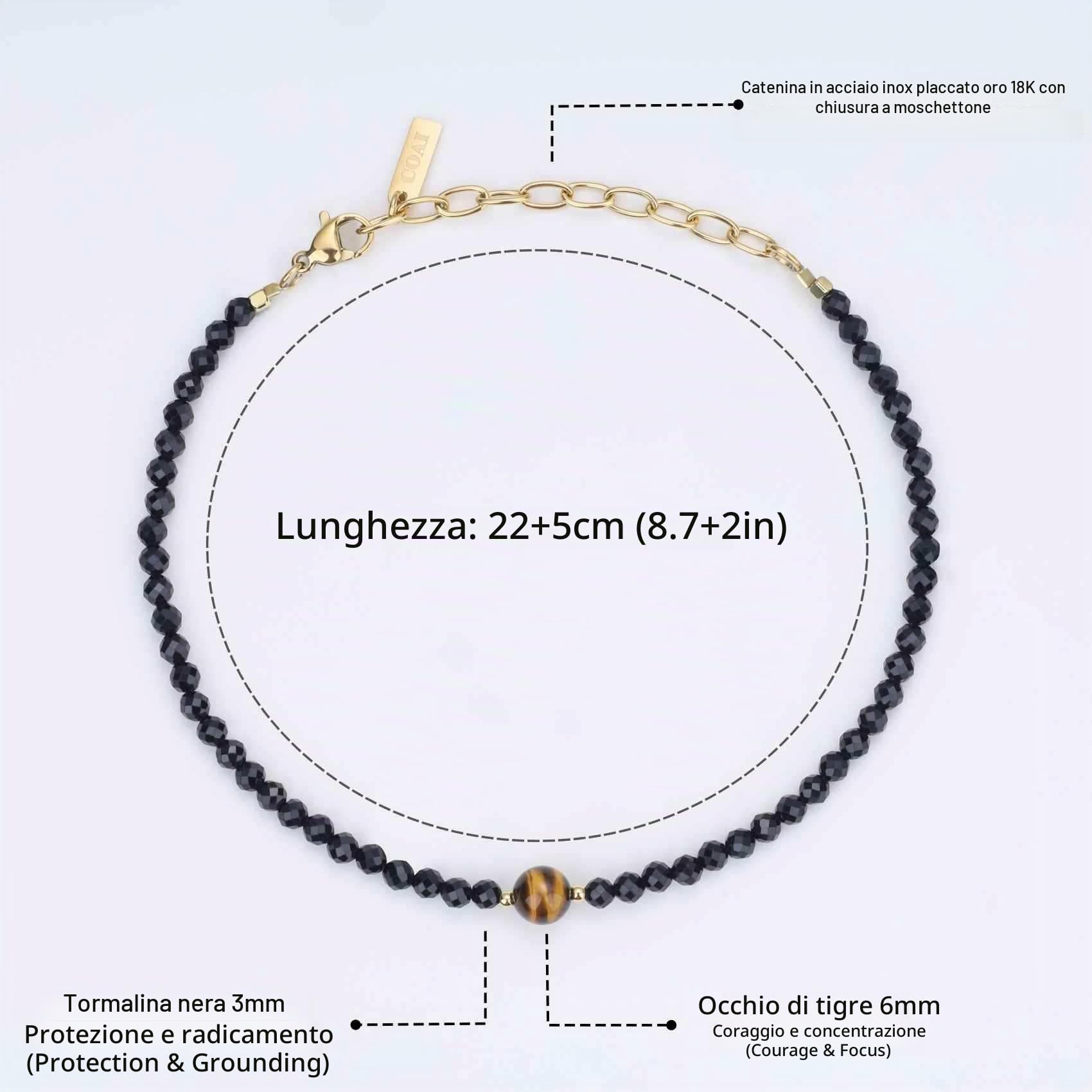 COAI Cavigliera Minimalista da Donna con Perline Sfaccettate di Tormalina Nera e Cristalli Naturali, Cavigliera di Tormalina Nera da Donna