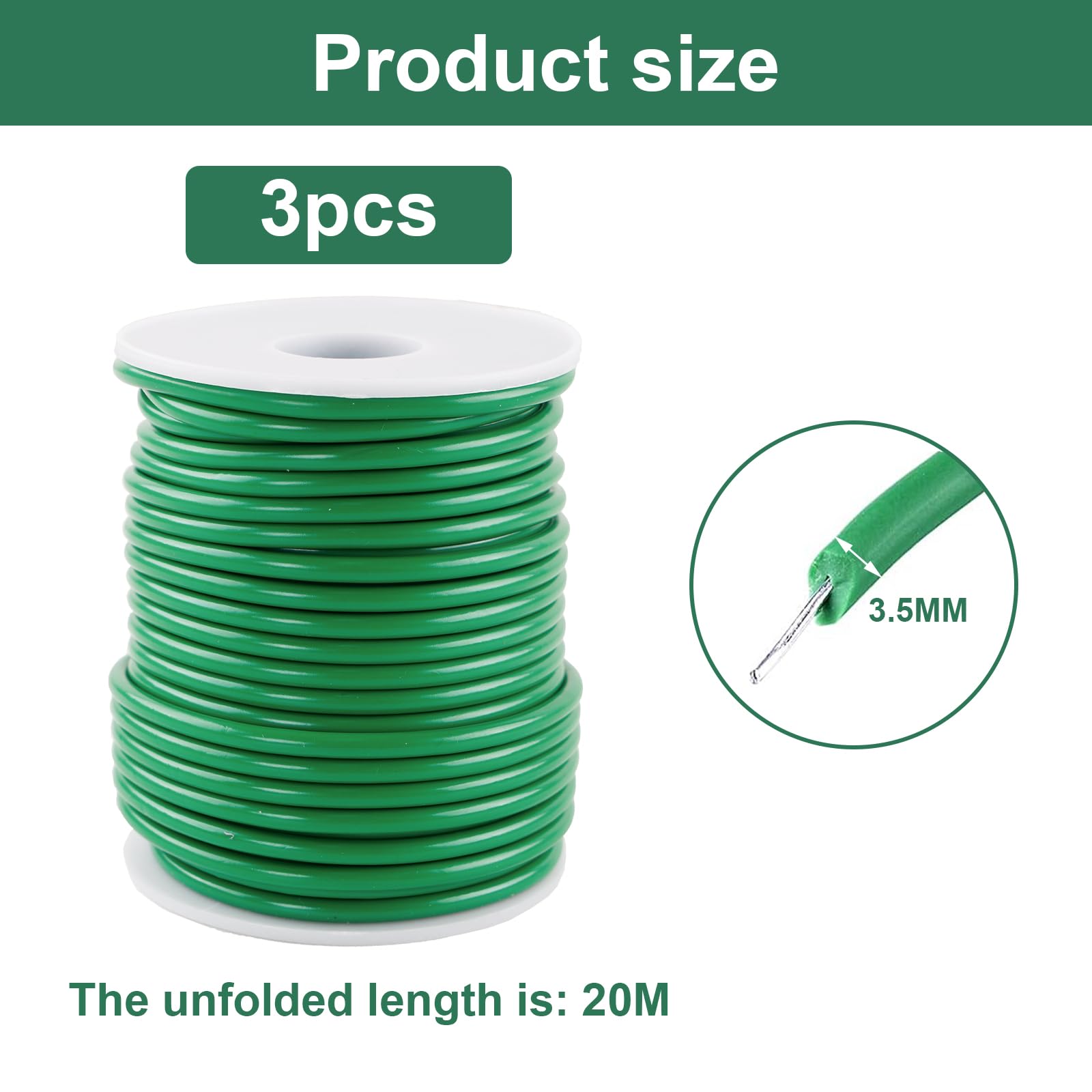 Filo Gommoso Per Piante Verde 3,5mm X 20m (3 Rotoli) - Legatura Morbida Per Giardinaggio