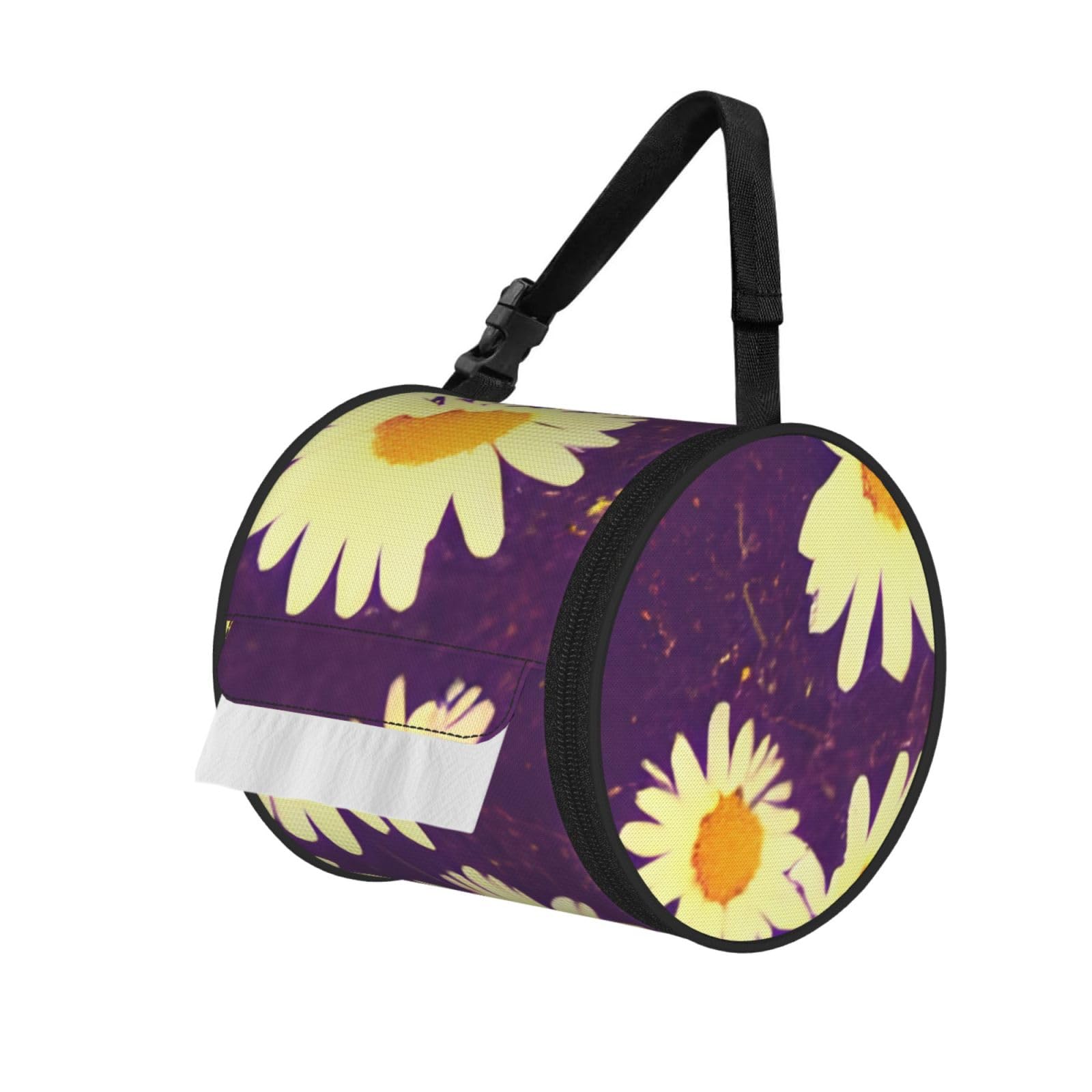 Daisy Purple Flowers Print Cylindrical Tissue Holder Bathroom Car Home Office Kitchen Decor Versatile