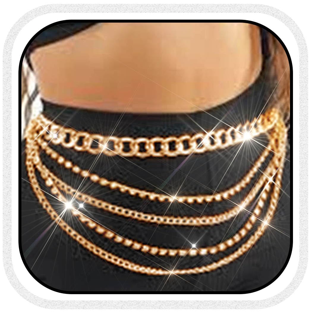 Bodiy Multilayer Waist Chain Belt Cuban Crystal Sparkly Belly Chains Rave Body Jewelry Accessories for Women and Girls