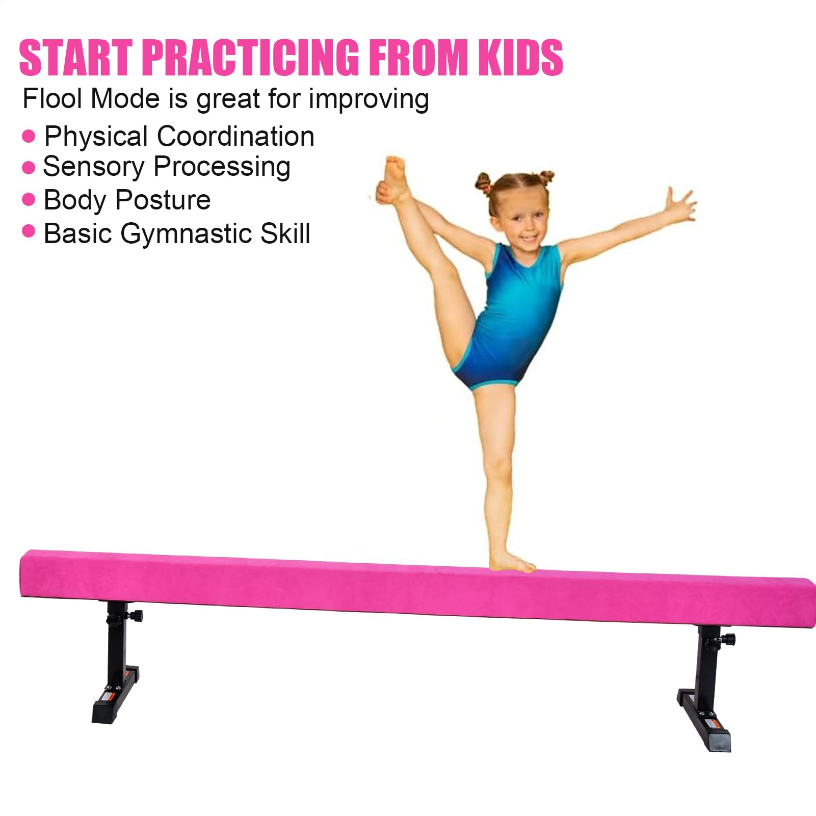 Barra de equilibrio para niños, plegable, 180 cm, 5 alturas ajustables, barra de equilibrio para gimnasia, con pata para casa, entrenamiento al aire libre e interior