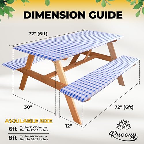 Miniatura 17 de RNOONY Funda de mesa de picnic de poliéster de 8 pies con fundas de banco, resistente al viento y al agua, perfecto para regalos de campamento