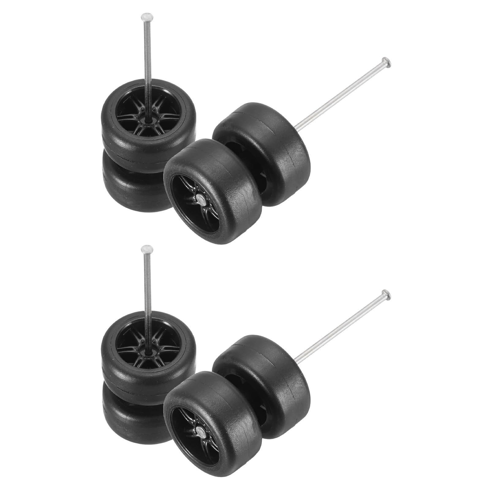 sourcing map 4 Set 1/64 Wheels and Tires Set, Real Riders Rims Includes Axles for RC Diecast Car DIY Model, Branch Black Rims