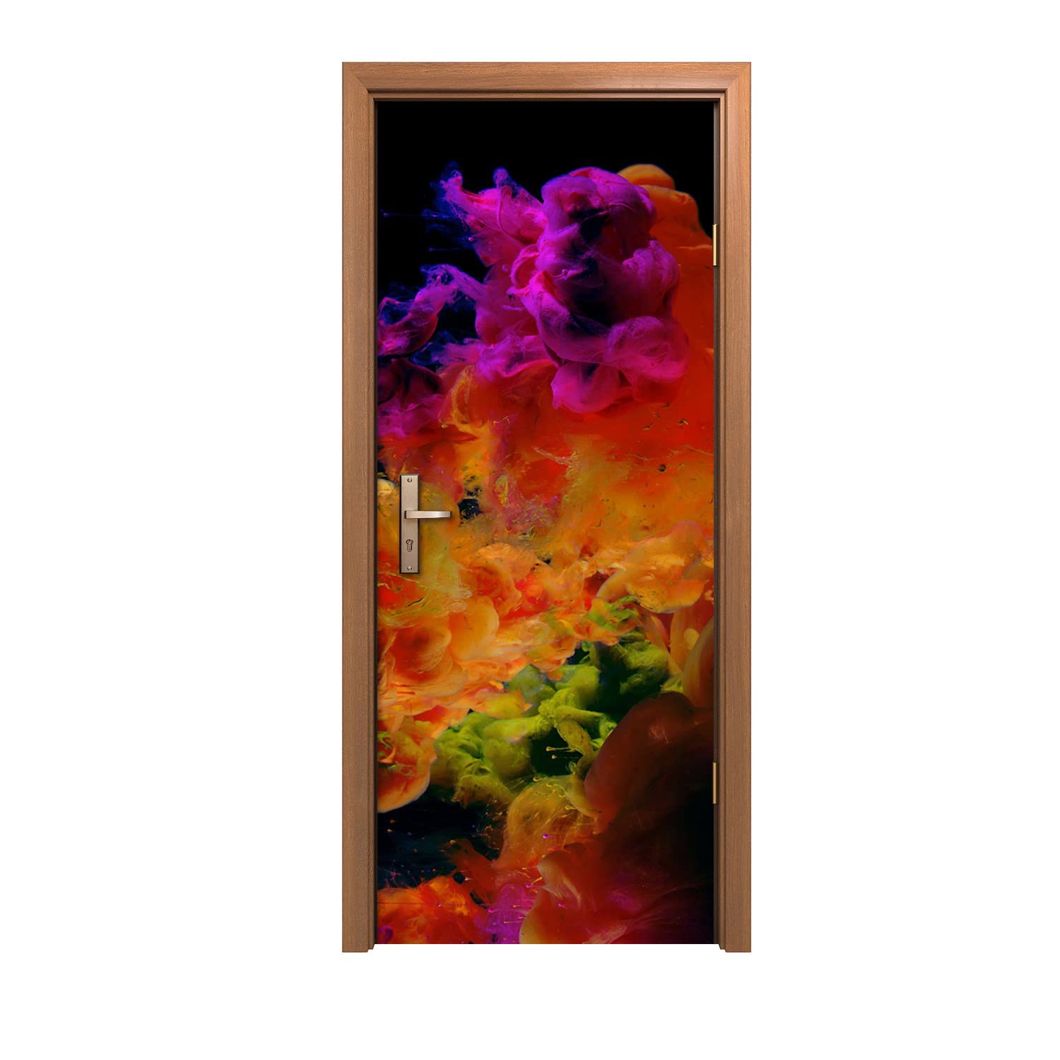 Décoration murale autocollant de porte 90x200cm sticker design fumée colorée