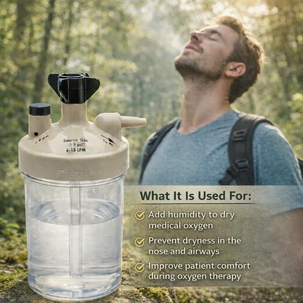 High Flow Oxygen Humidifier Bottle for Oxygen Concentrators, Moisture Support for Oxygen Flow, Durable Replacement Accessory for Home Continuous Flow Systems (4 Pack)