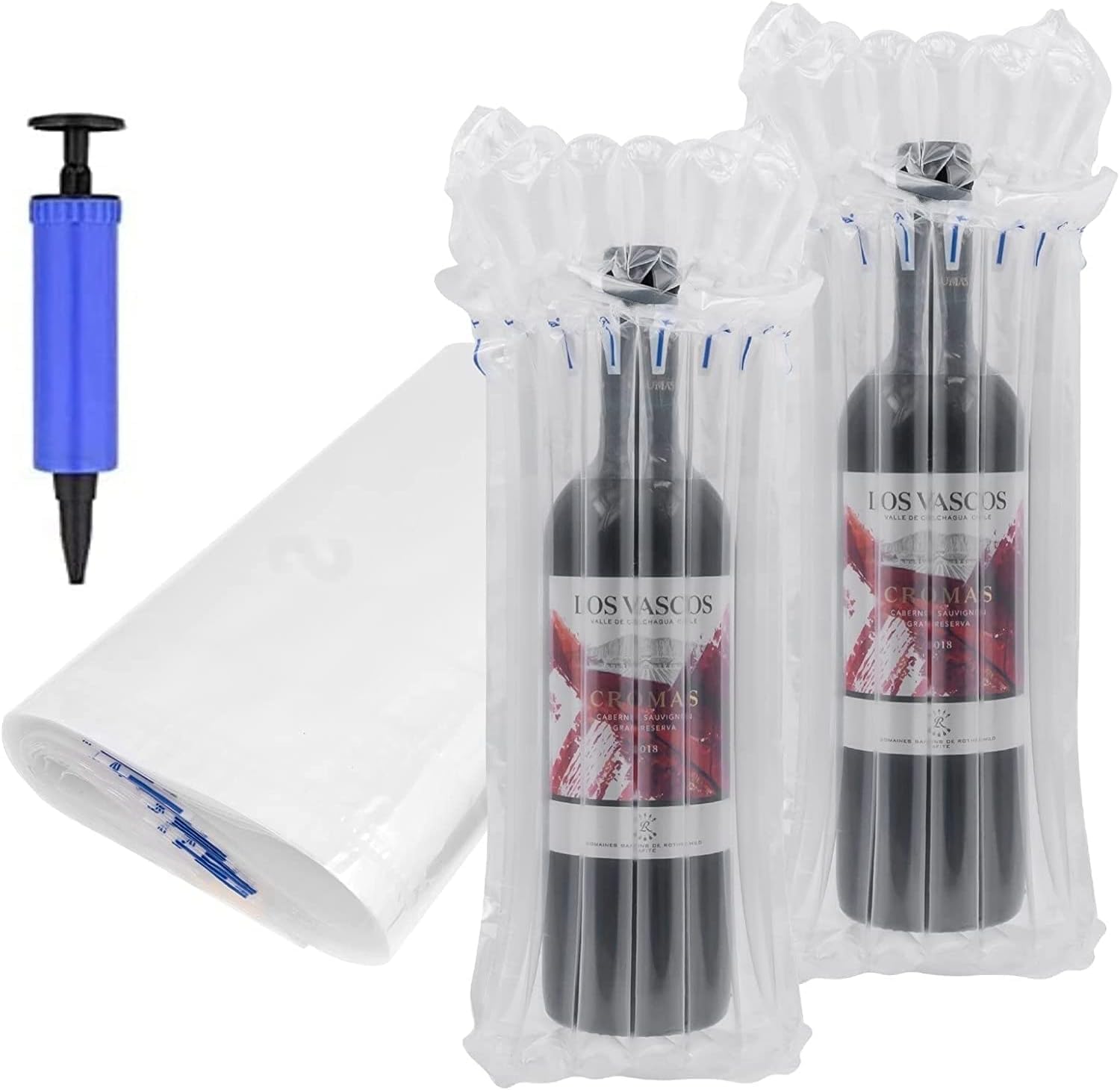 Wijnflesbeschermer, bubble bags met vrije pomp, herbruikbare mouwen, opblaasbare luchtzuil, kussentas voor verpakking en veilig transport van glazen flessen, 10 stuks Wijnflesbeschermer, bubble bags met vrije pomp, herbruikbare mouwen, opblaasbare luchtzuil, kussentas voor verpakking en veilig transport van glazen flessen, 10 stuks