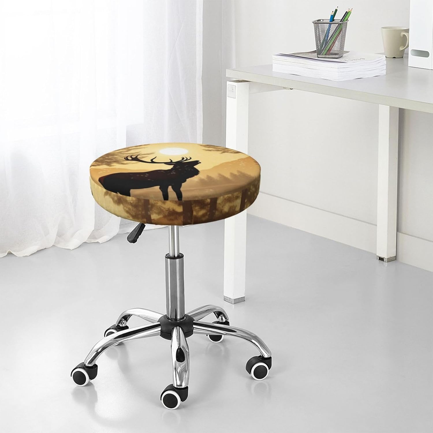 Elk Artwork Stool Covers Round 13 inch, Stretch Round Bar Stool Seat Covers Washable Dustproof Stool Cushion Slipcover Soft Velvet Bar Chair Covers with Elastic Band