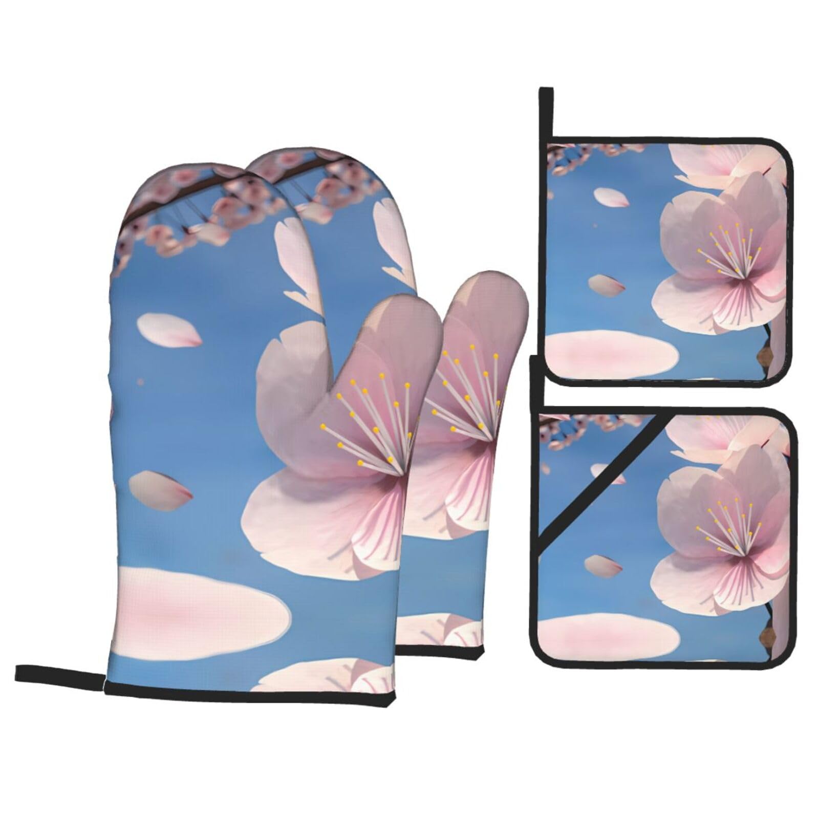 WHJSSF Cherry Blossoms Prints 4-Piece Waterproof Oven Throws & Heat Resistant Pot Covers – Durable Kitchen Layers for Grilling & Baking