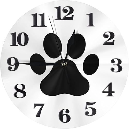 Reloj de pared con estampado de pata de gato y perro, silencioso, sin tictac, redondo, funciona con pilas, reloj analógico de cuarzo de 10 pulgadas