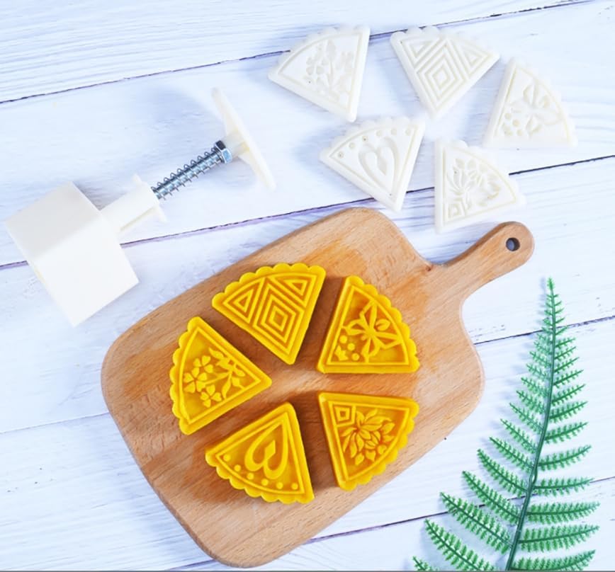 Mooncake Press Molds, Mooncake Mold Cookie Stamps,Triangular Mooncake Press Molds Hand-Pressure Cake DIY Mould Baking Accessories Making Traditional Festival Mooncakes Fondant Dessert Cupcake