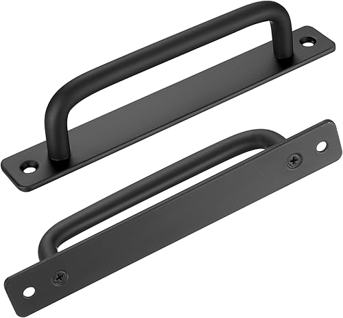 Miniatura 10 de Manija de puerta, placa de puerta de empuje, 2 manijas de placa de empuje de puerta, tiradores de puerta de granero resistentes, manijas de cajón de