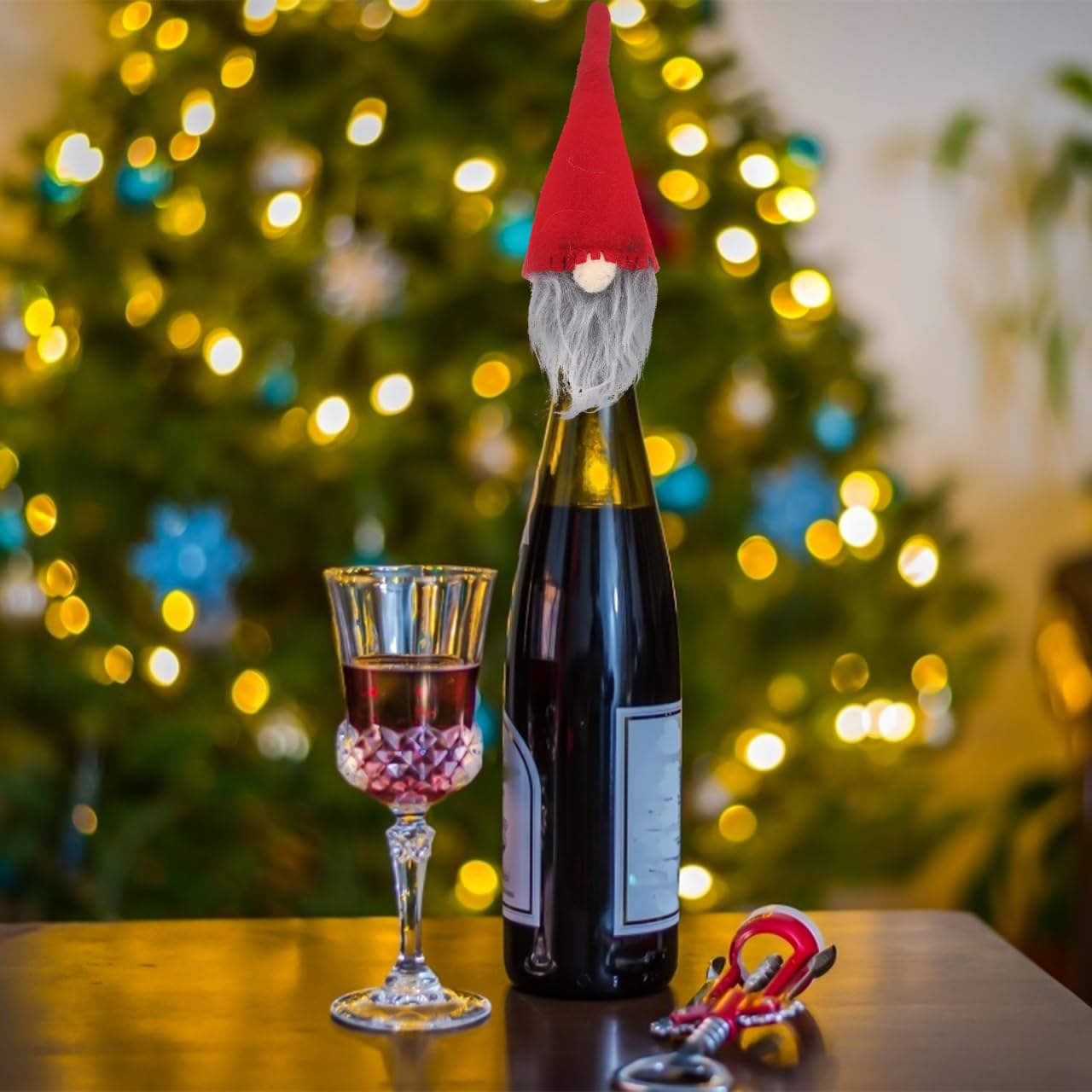 10Stück Weihnachtsmützen für Flaschenhals gesichtslose Puppenflaschenhüte bezaubernde Flaschendekorationen für Weihnachten