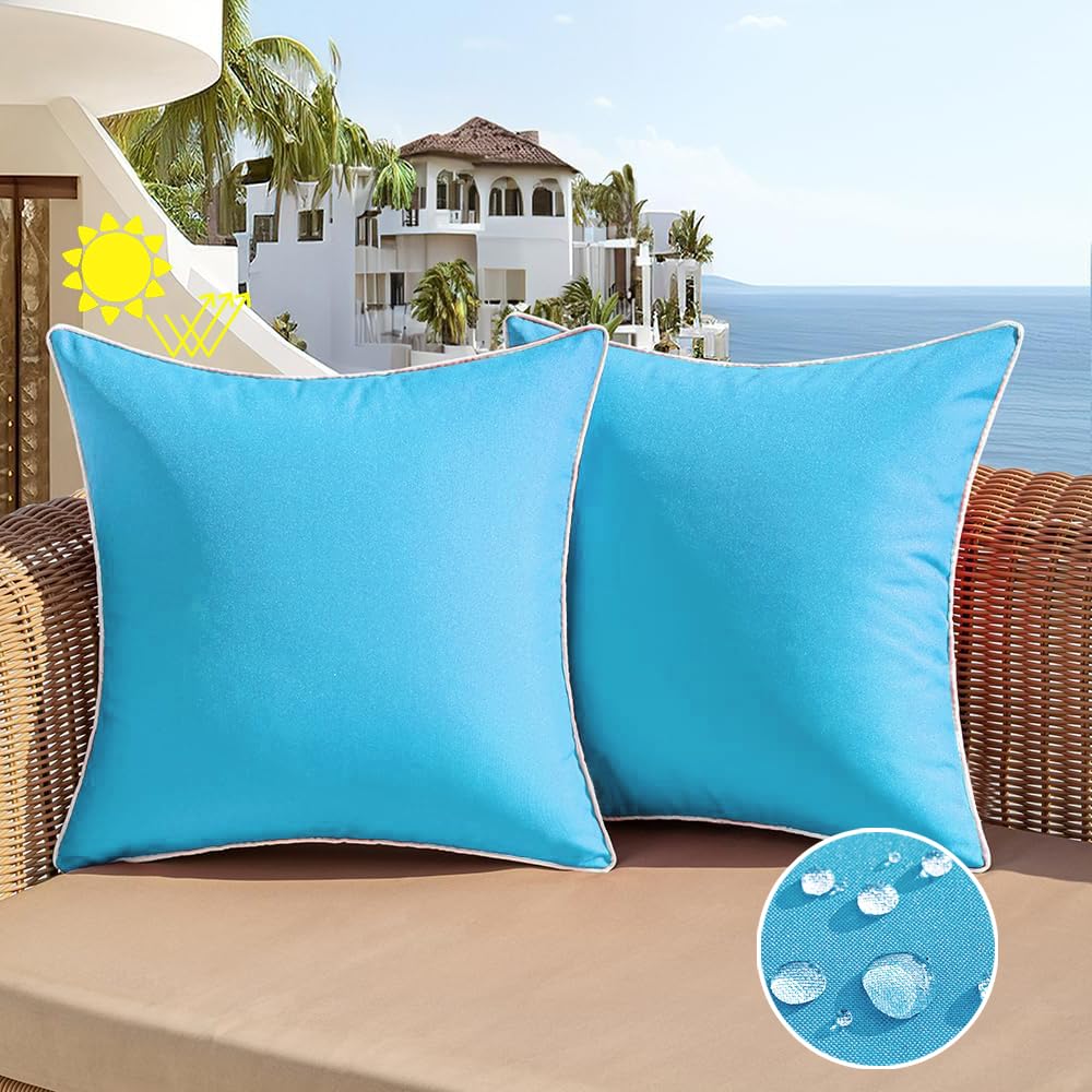 All Smiles Outdoor Waterproof Throw Pillow Covers 20x20 Set of 2 Sky Blue Decorative Patio Tent Bed Sofa Living Room Furniture Sunbrella Cushion Cases
