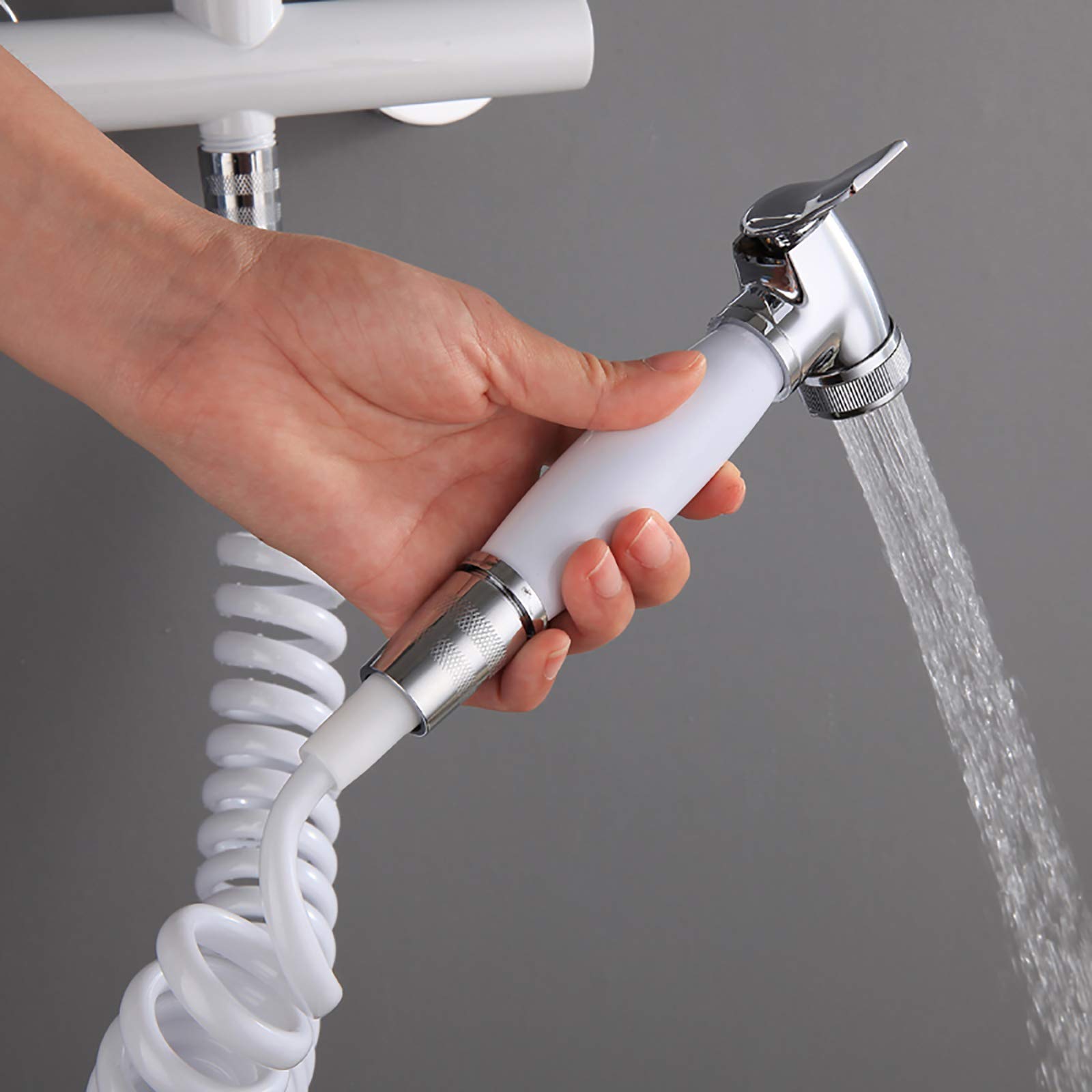 Pulverizador de bidé de mano para inodoro con agua caliente y fría, juego de pañales de tela de baño blanco montado en la pared, kit de latón para baño de mascotas, higiene personal