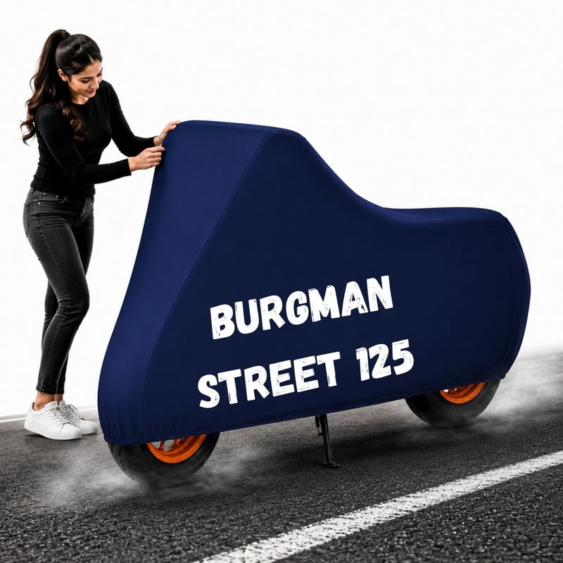 Image of Powerfull Scooty Body Cover for Burgman Street 125 Dustproof Scratchproof - 100% Waterproof Access 125 Cover for Two Wheeler, Outdoor Full Motorcycle Cover with UV, Duty, Rain Protection - Blue