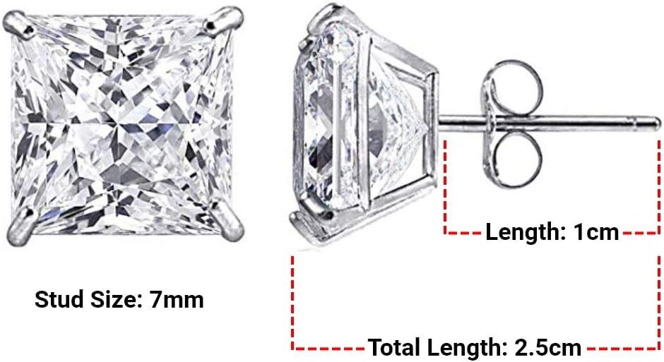 14K Solid Gold or Sterling Silver Stud Earrings for Women and Men Cubic Zirconia Round Cut & Princess Cut (3mm - 9mm) - Image 2