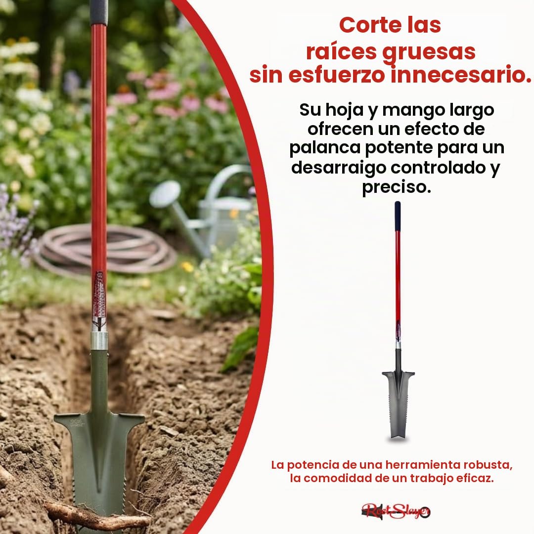Pala de Drenaje con Mango XL - ROOTSLAYER - VENTEO - Hoja en V invertida - Dientes Ultra afilados de Acero al Carbono