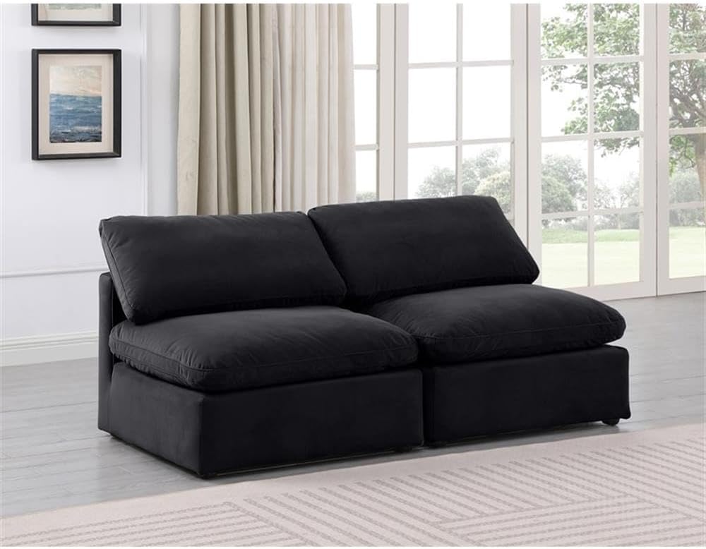 BOWERY HILL 70" Modular Velvet Sofa, Black Finish, Durable Contemporary Design, Overstuffed Cushions, Foam Padding, Metal Latch Connections, Comfortable Seating for Living Room or Bedroom