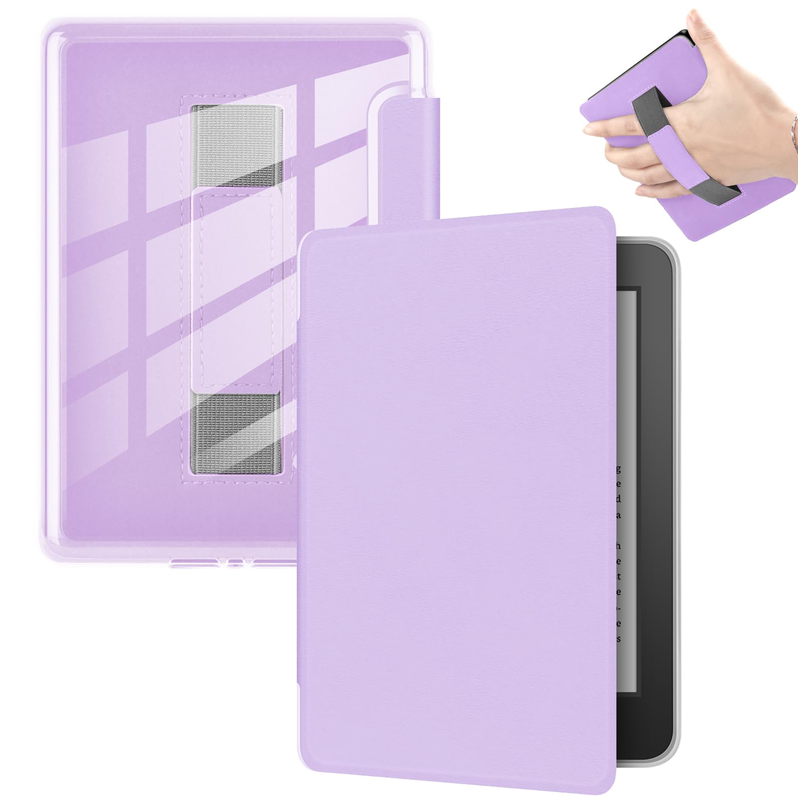 Case for 6.8" Kindle Paperwhite (11th Generation, 2021), Ultra Clear Soft Light Transparent TPU Back Cover with Hand Strap, Auto Wake/Sleep, Light Purple-image-38