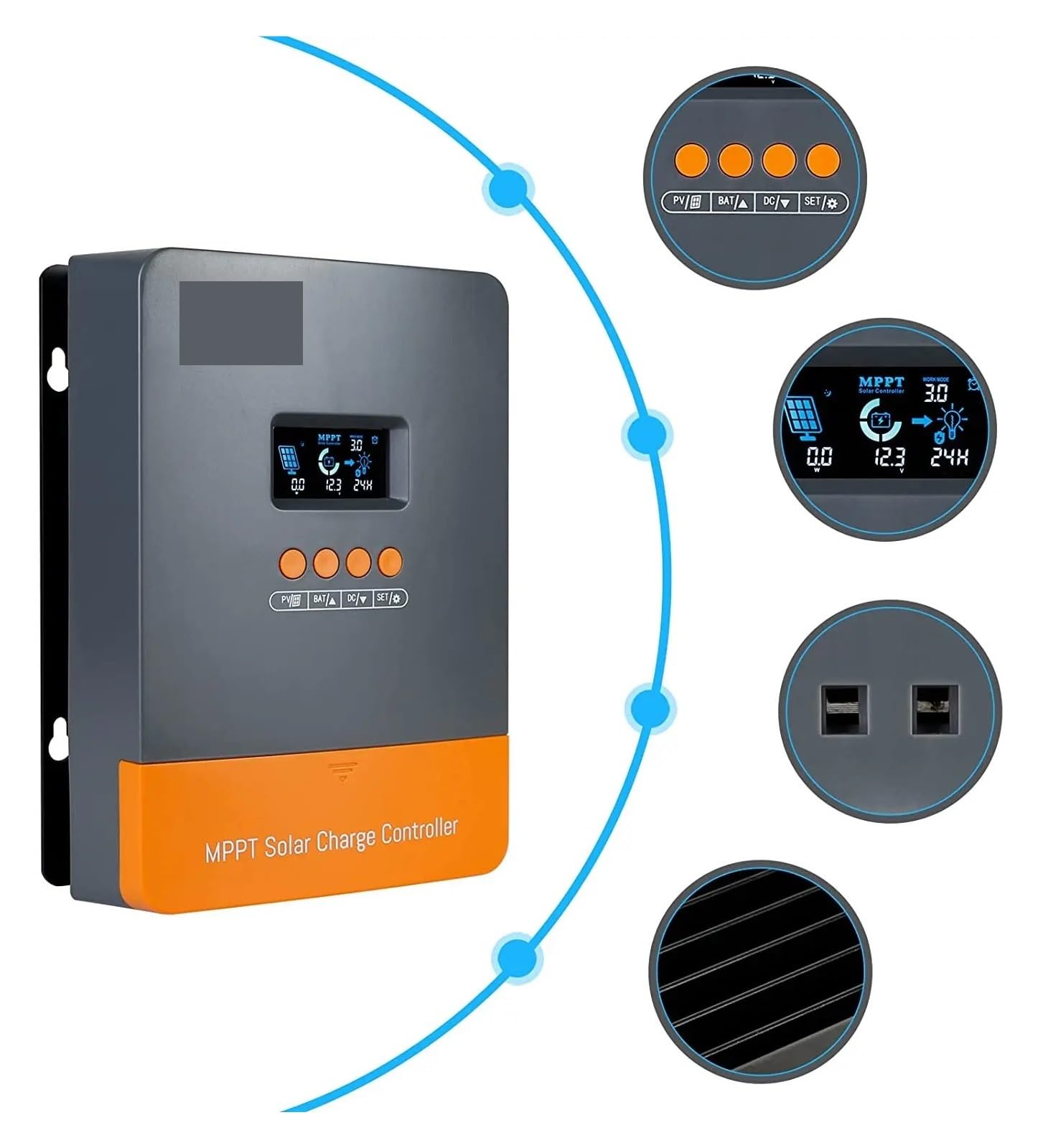 Laderegler, MPPT 60A Solarladeregler 12V 24V 36V 48V Schwarzlichtregler Max. PV-Eingang 160VDC Unterstützt 0-Schicht-Bildschirm
