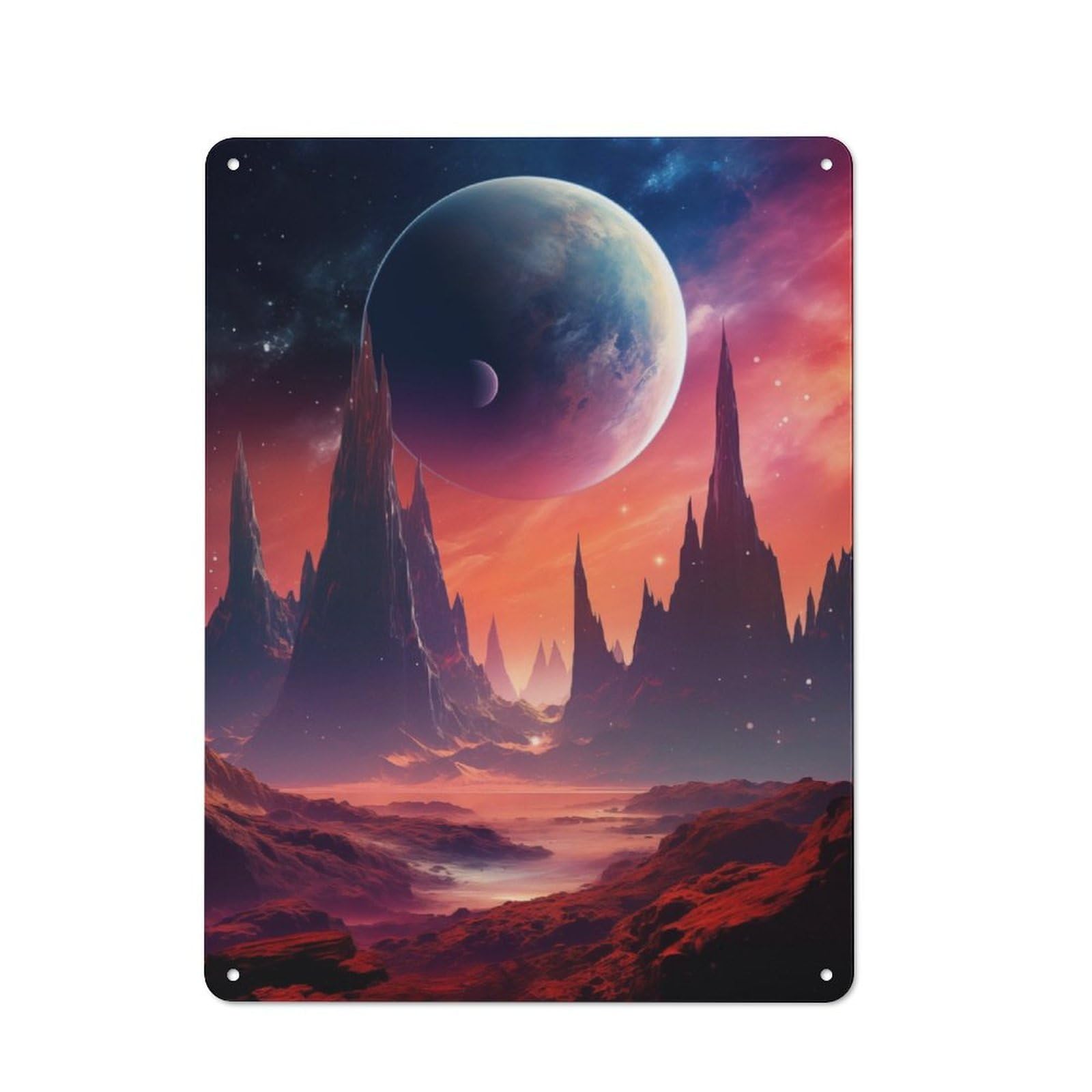 Junmoney Alien Planet Landscape Vintage-Inspired Tin Sign 40X30cm For Living Room Wall, For Display In Living Rooms And Feature Walls